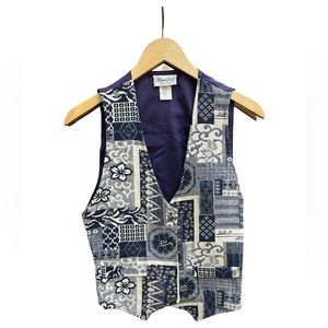 90s Vintage Maggie Sweet Blue Patchwork Vest